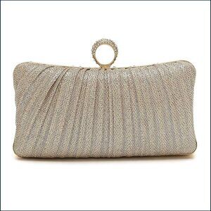 Formal Clutch Handbag - Champagne / gold / crystal studded w/ optional strap